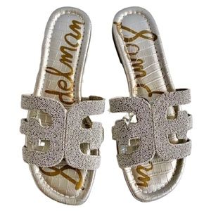NWT Sam Edelman Silver Beaded Bay Slide Sandals